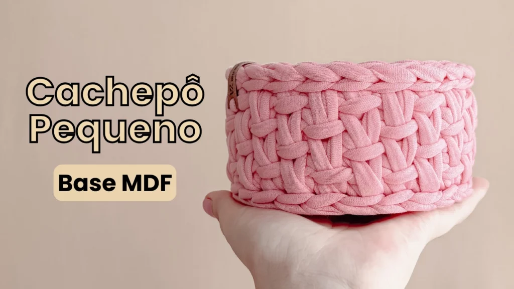 Cesto redondo de crochê com base MDF Cestinho de crochê Mini Cachepô com fio de malha