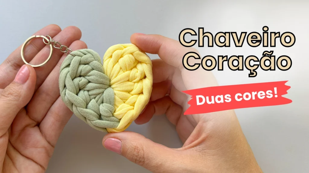 chaveiro coração duas cores Brasil Copa do Mundo Crochê 2 cores Troca de Cor Crochet Tejer